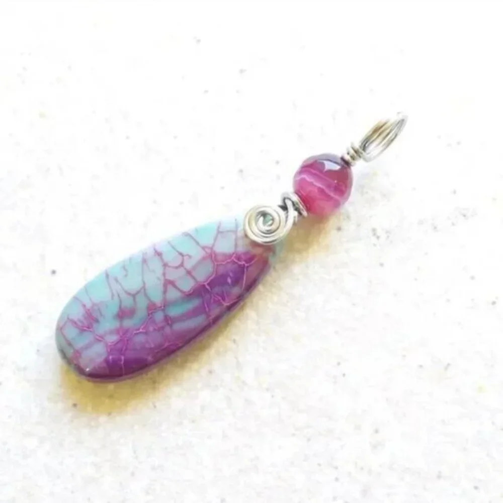 STUNNING COLOR! OOAK Teal Pink Orchid Purple Veined Agate Teardrop Pendant